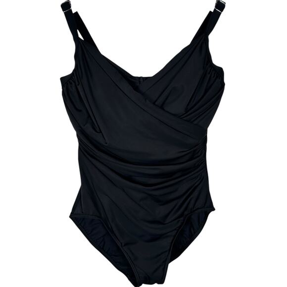 Miraclesuit Black One-Piece Swimsuit 16 DD‎ Slimming Ruched Front Tummy Control - Picture 1 of 8